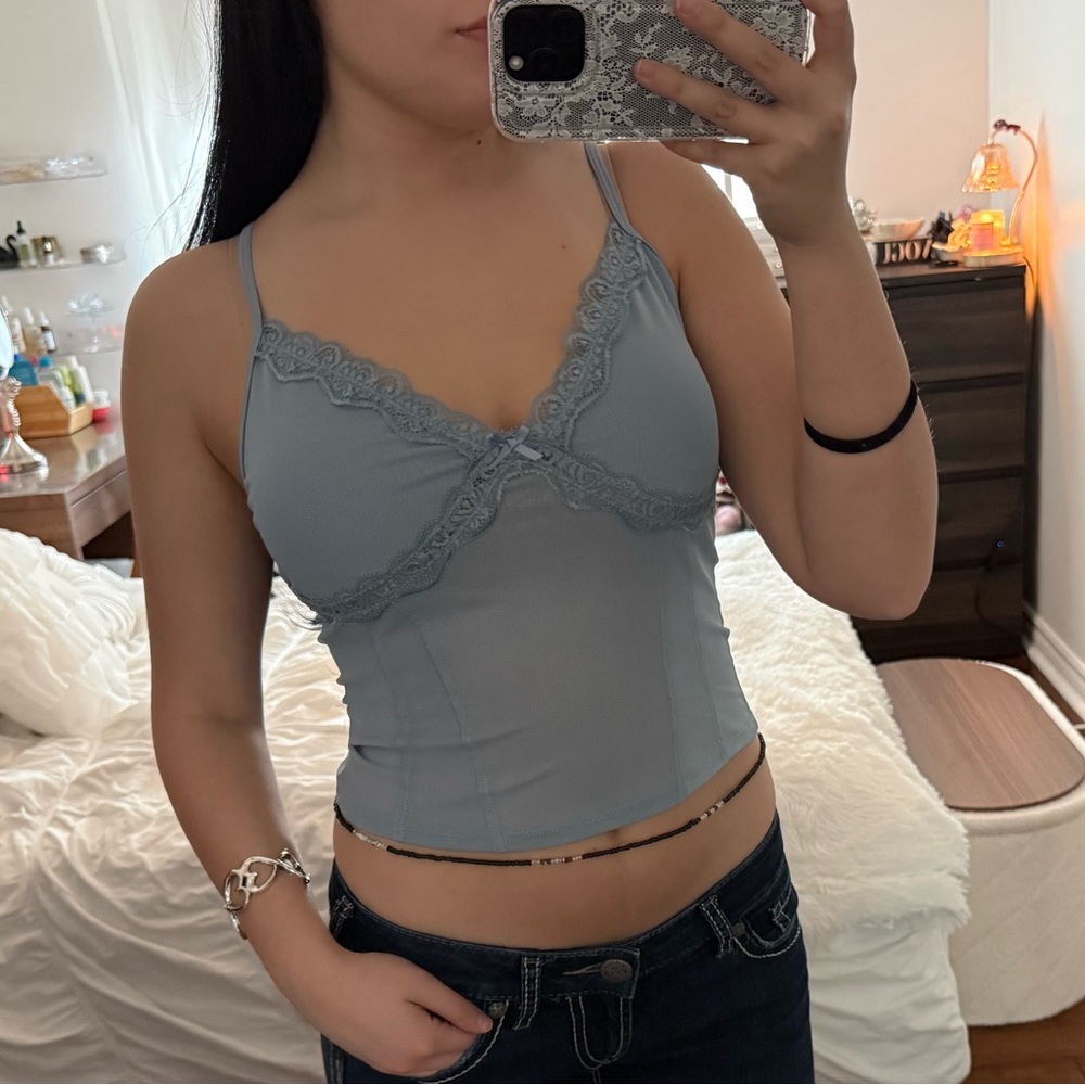 Garage Women's Soft Blue Camisole with Lace Detail